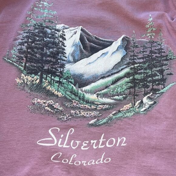 Adore Womens T-Shirt Mountain Graphic Cotton Purple Medium Casual Tee Vintage - Picture 3 of 9